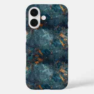 Coque Pour iPhone 16 Texture Abstraite De Peinture Bleue Et Or