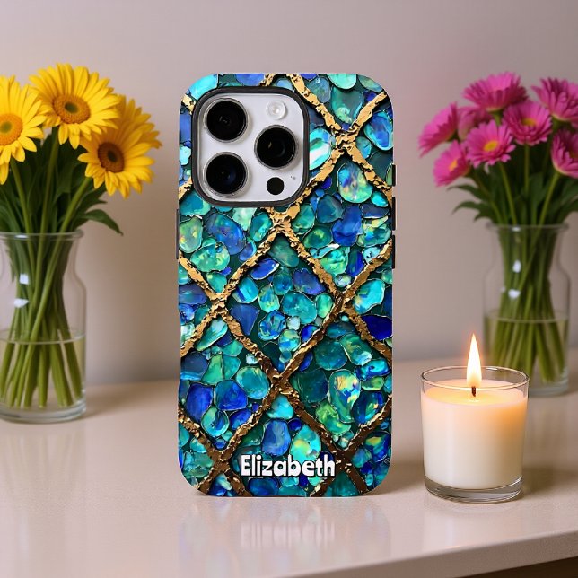 Coques Case-Mate iPhone Texture Aqua et Gold Grid (Créateur téléchargé)