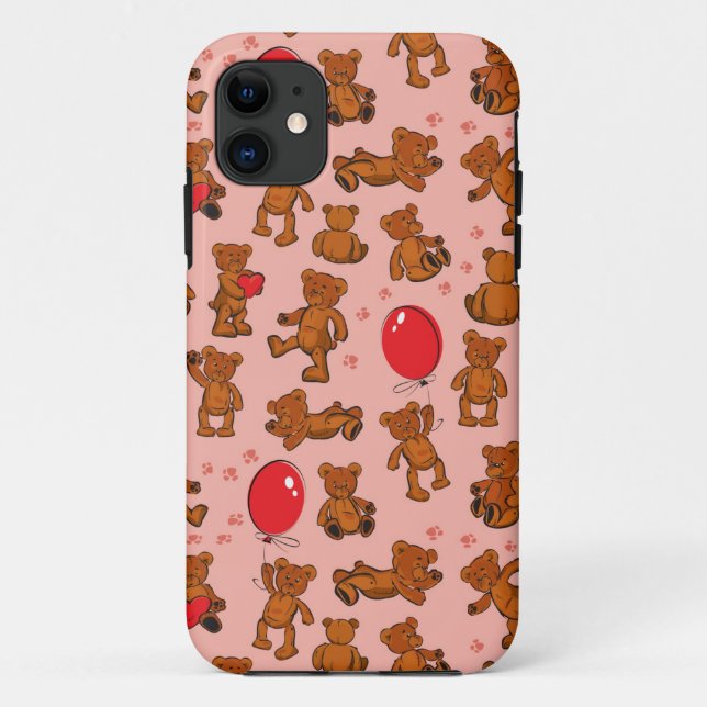 Coques Case-Mate iPhone Texture avec le nounours, coeurs (Dos)