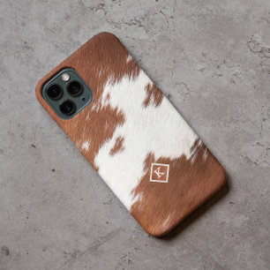 Coque Pour iPhone 14 Pro Texture Brown et blanche de la vache Monogramme