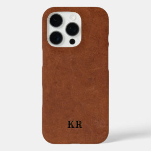 Coques iPhone 16 Pro Texture de cuir marron masculin