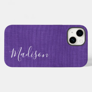 Coque Pour iPhone 14 Texture de lin pourpre Photo Votre Nom de script b