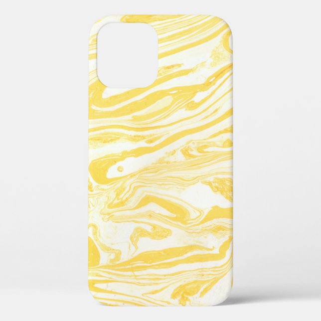 Coques Case-Mate iPhone Texture de marbre jaune. Main dessinée (Verso)