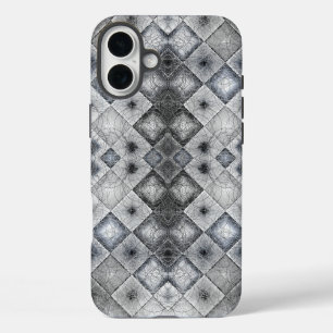 Coques iPhone 16 Plus Texture de treillis abstrait géométrique argent et