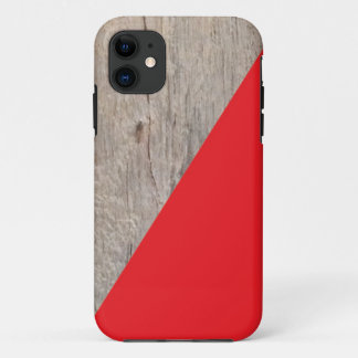 Coque iPhone 11 Texture en bois avec l'accent rouge lumineux