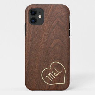 Coque Case-Mate Pour iPhone Texture en bois rouge personnalisée avec le coeur