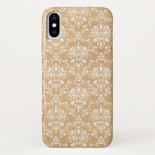 Case-Mate iPhone Case Texture en bois rustique avec Damas florales blanc