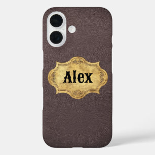 Coque Pour iPhone 16 Texture en cuir avec Badge Grunge