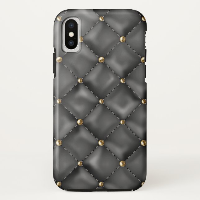 Coques Case-Mate iPhone Texture en cuir brillant avec perles d'or (Dos)