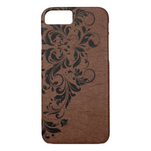 Coque iPhone 8/7 Texture en cuir Brown et dentelle noire