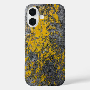 Coque Pour iPhone 16 Texture en pierre de Mossy avec accents jaunes
