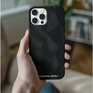 Coque iPhone 15 Pro Texture géométrique noire Nom du monogramme élégan