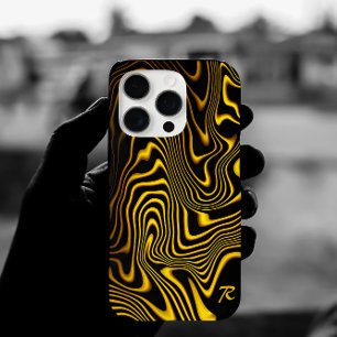 Coques iPhone 16 Pro Texture personnalisée noir jaune or tourbillons