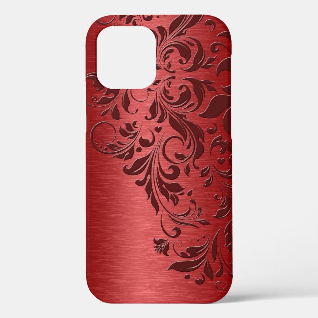 Coques Case-Mate iPhone Texture rouge métallique et dentelle florale (Verso)