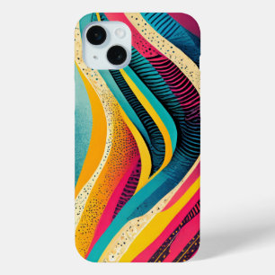 Coque iPhone 15 Mini Textures courbes aux couleurs vives