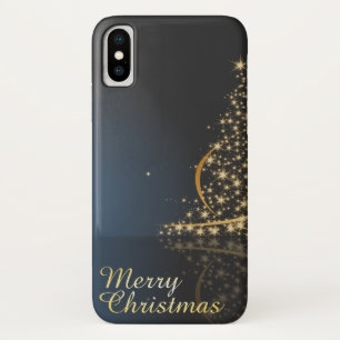 Case-Mate iPhone Case Thème de Noël bleu avec arbre de Noël doré