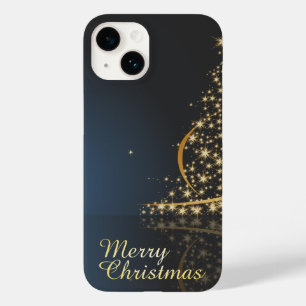 Coque Pour iPhone 14 Thème de Noël bleu avec arbre de Noël doré