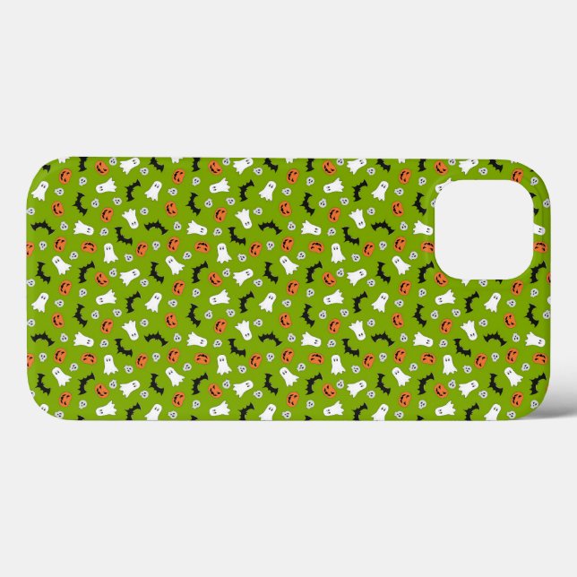 Coques Case-Mate iPhone Thème vert citrouille et chauves-souris (Verso (horizontal))