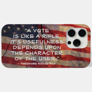 Coque iPhone 15 Pro Max Theodore Roosevelt Citation de vote Drapeau US