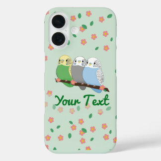 Coque Pour iPhone 16 Three Cute Budgies Floral Cherry Blossom