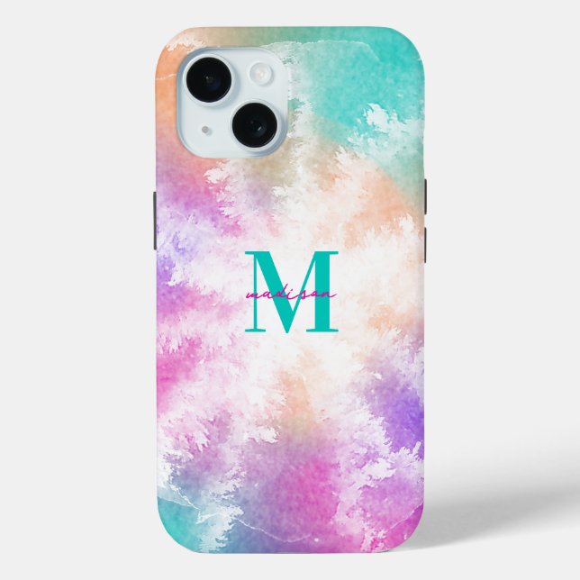 Coques Case-Mate iPhone Tie Dye Pastel Rose Orange Turquoise Violet Monogr (Verso)