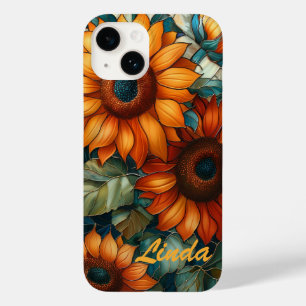 Coque Pour iPhone 14 Tige Mosaïque Tournesols Floral