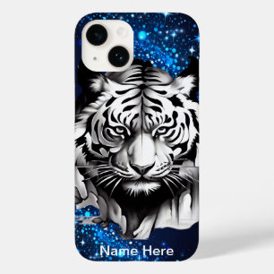Coque Pour iPhone 14 Tigre blanc avec étincelles bleues