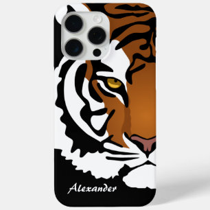 Coque iPhone 15 Pro Max Tigre, chat sauvage sur noir