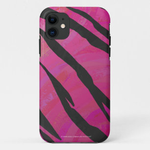 Coque iPhone 11 Tigre Imprimé Rose Chaud et Noir