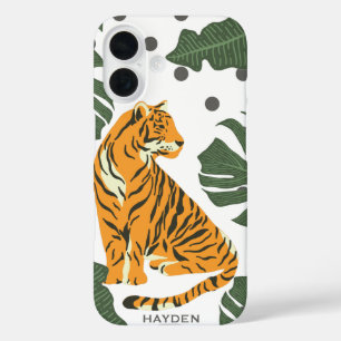 Coque Pour iPhone 16 Tigre moderne et Jungle Feuille Art personnalisé