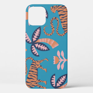 Case-Mate iPhone Case Tigre rétro, palmier, motif de fleurs