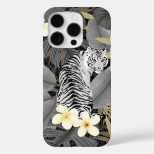 Coques iPhone 16 Pro Tigre tropical Palmier hawaïen gris Jungle