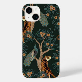 Coque Pour iPhone 14 Tigre vintage et paon