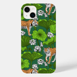 Coque Pour iPhone 14 Plus Tigres dans l'étang blanc de lotus