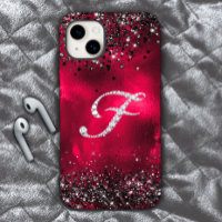 Timbre stylisé Crystal rhinestone lettre F rouge n