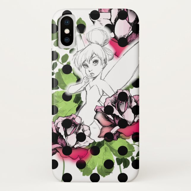 Coques Case-Mate iPhone Tinker Bell Sketch avec Roses et Pois (Dos)