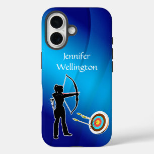 Coque Pour iPhone 16 Tir à l'arc Silhouette d'Archer Féminin et Cible