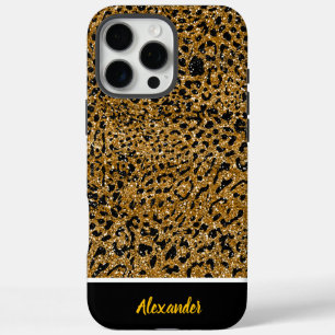 Coques iPhone 16 Pro Max Tissu empreinte de léopard étincelant