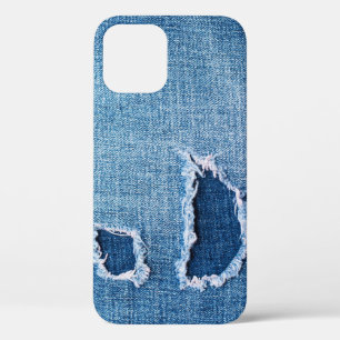 Case-Mate iPhone Case Tissu en denim déchiré, teintes bleues.