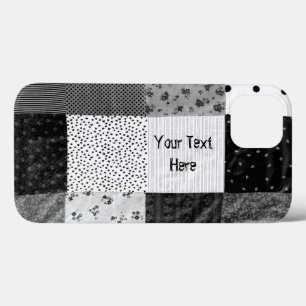 iPhone 13 Case Tissu patchwork de style vintage design noir blanc