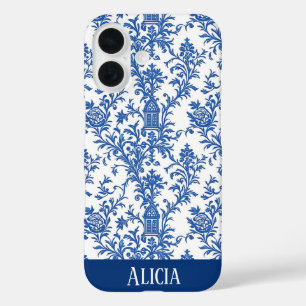 Coque Pour iPhone 16 Toile à fleurs bleue