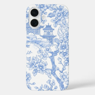 Coque Pour iPhone 16 Toile de chinoiserie bleue dragon fleur de cerisie