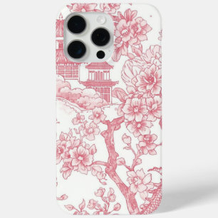 Coque iPhone 15 Pro Max Toile de chinoiserie rose dragon fleur de cerisier