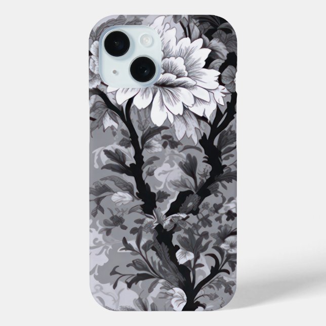 Coques Case-Mate iPhone Toile de Fleur gris noir et argent (Verso)