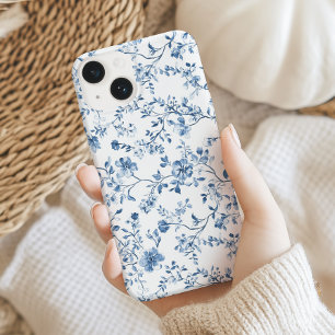 Coque Pour iPhone 14 Toile de Jouy Florale Élégante Bleue et Blanche de