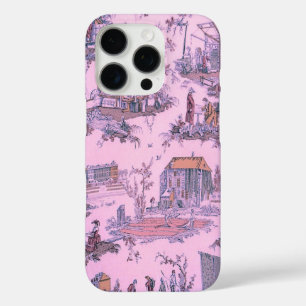 Coques iPhone 16 Pro Toile rose française de Jouy Chinoiserie Style rus