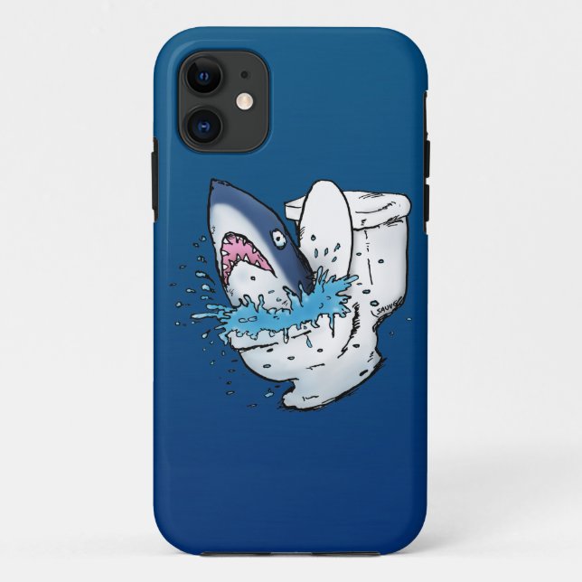 Coques Case-Mate iPhone Toilette Shark Funny Blue Cartoon (Dos)
