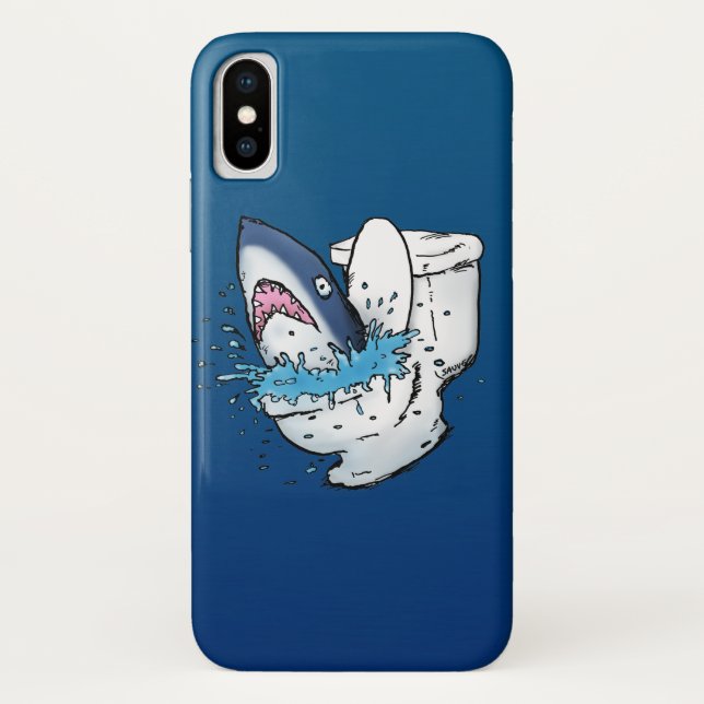Coques Case-Mate iPhone Toilette Shark Funny Blue Cartoon (Dos)