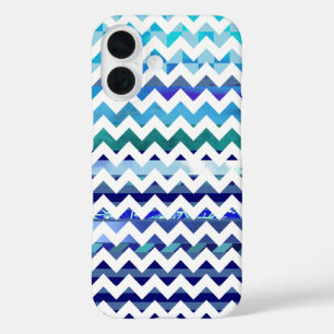 Coque Pour iPhone 16 tons de chevron à motifs bleus