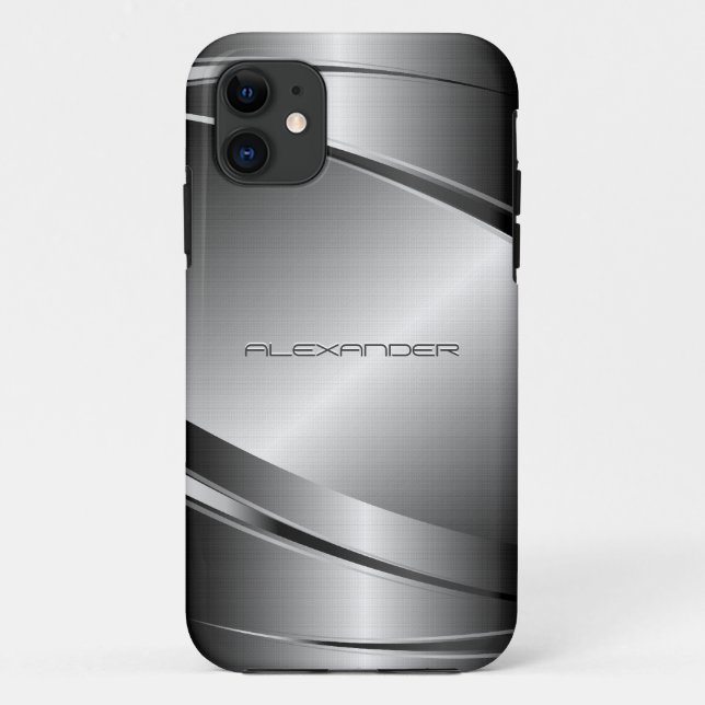 Coques Case-Mate iPhone Tons Gris Acier Inoxydable Metalli Look- Monogramm (Dos)